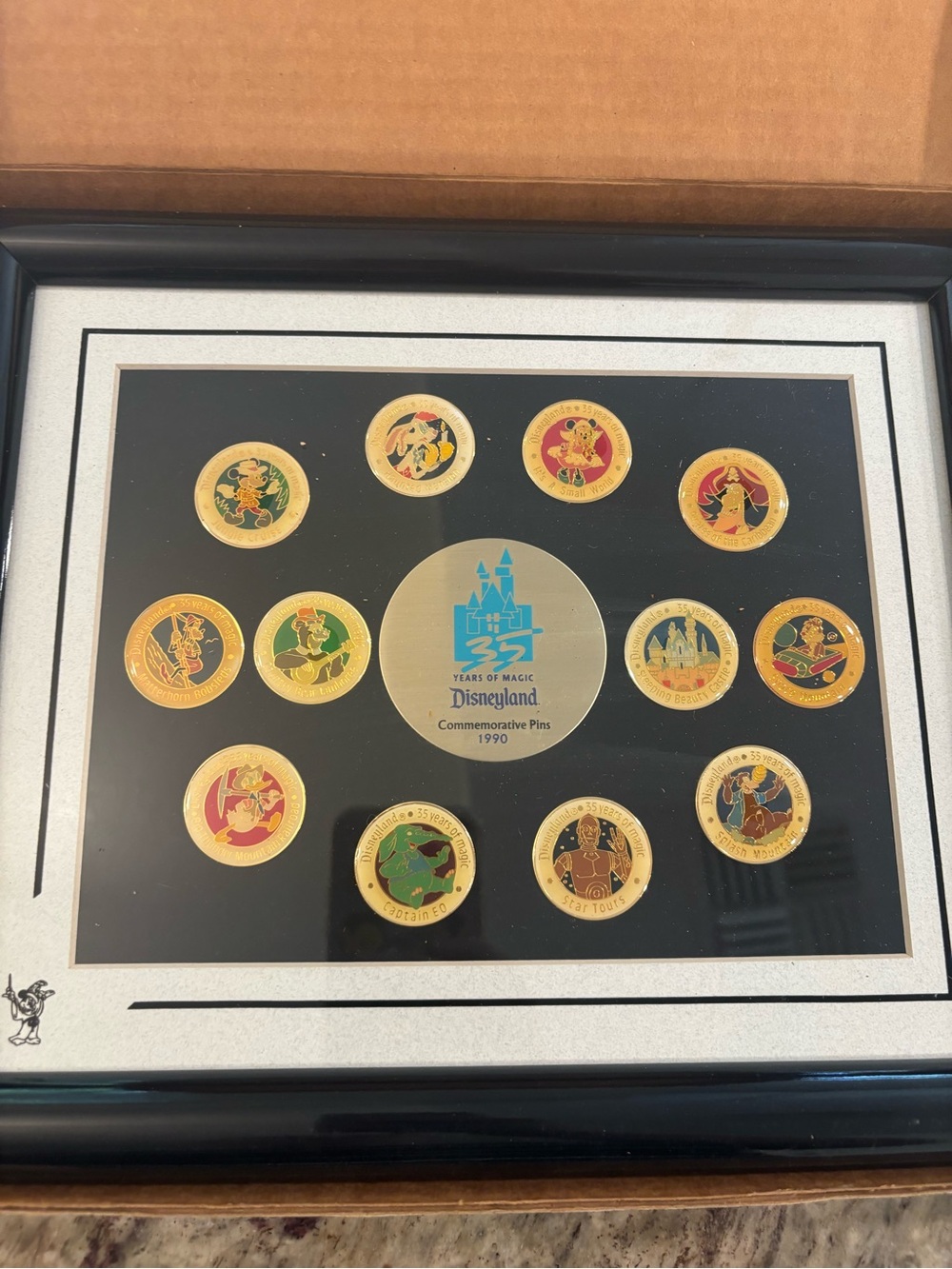 Disneyland 35 Years of Magic Commemorative Pins 1990 Framed Disney Border